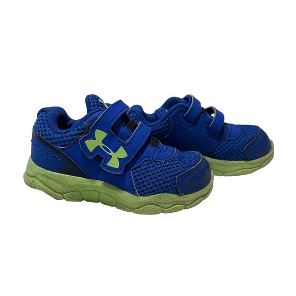 Under Armour Size 5K Toddler Boy’s Shoes Sneakers ~ Navy Blue/Green Baby Infant - Picture 1 of 6